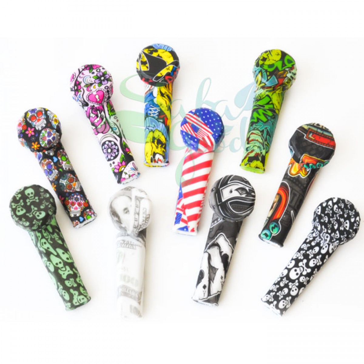 3.5 Inch Silicone Hand Pipes Metal Bowl Cap Printed Designs